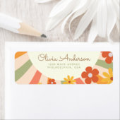 レトロカラフルグルーヴィデイジーフラワーヒッピー ラベル (インサイチュ)