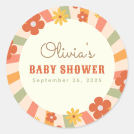 レトロカラフルグルーヴィデイジーフラワーベビーシャワー ラウンドシール