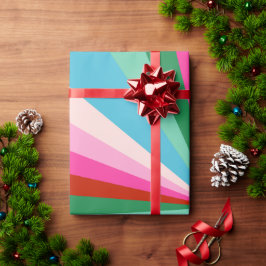 レトロカラフルグルーヴィバーストストライプクリスマス ラッピングペーパー