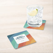 レトロカラフルグルーヴィレインボーハッピーバースデー スクエアペーパーコースター (インサイチュ)