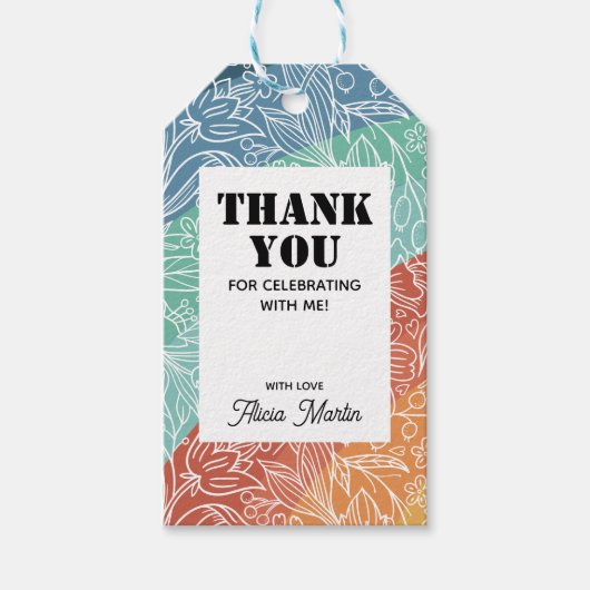 レトロカラフルグルーヴィレインボーフローラありがとう ギフトタグ (正面)