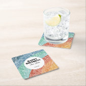 レトロカラフルグルーヴィレインボーフローラ誕生日 スクエアペーパーコースター (インサイチュ)