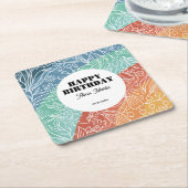 レトロカラフルグルーヴィレインボーフローラ誕生日 スクエアペーパーコースター (アングル)