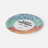 レトロカラフルグルーヴィレインボーフローラ誕生日 ペーパープレート (アングル)