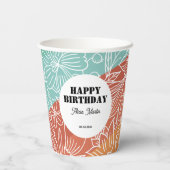 レトロカラフルグルーヴィレインボーフローラ誕生日 紙コップ (裏面)