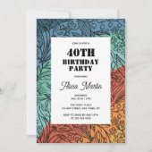 レトロカラフルグルーヴィレインボーフローラ40th誕生日 招待状 (正面)