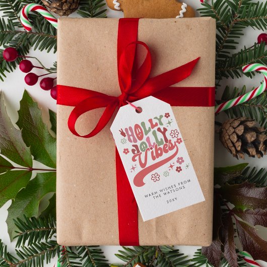 レトロカラフルグルーヴィーホリーすてきビーブホリデイ ギフトタグ