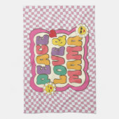 レトロカラフルグルーヴィーママ引用文タイポグラフィヒッピー キッチンタオル (縦)