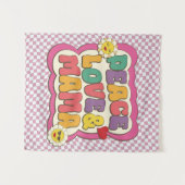 レトロカラフルグルーヴィーママ引用文タイポグラフィヒッピー タペストリー (正面(横))