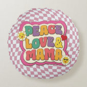 レトロカラフルグルーヴィーママ引用文タイポグラフィヒッピー ラウンドクッション (正面)