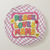 レトロカラフルグルーヴィーママ引用文タイポグラフィヒッピー ラウンドクッション (裏面)