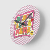 レトロカラフルグルーヴィーママ引用文タイポグラフィヒッピー ラウンド壁時計 (傾斜)