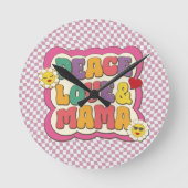 レトロカラフルグルーヴィーママ引用文タイポグラフィヒッピー ラウンド壁時計 (正面)