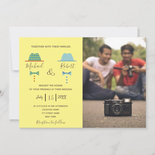 レトロカラフルゲイ結婚写真 招待状 (正面)