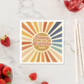 レトロカラフルサングルーヴィー波ハッピーバースデー スタンダードカクテルナプキン (インサイチュ)