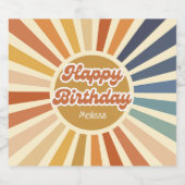 レトロカラフルサングルーヴィー波ハッピーバースデー スパークリングワインラベル (シングルラベル)