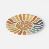 レトロカラフルサングルーヴィー波ハッピーバースデー ペーパープレート (アングル)