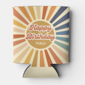 レトロカラフルサングルーヴィー波ハッピーバースデー 缶クーラー (正面)