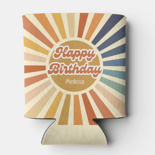 レトロカラフルサングルーヴィー波ハッピーバースデー 缶クーラー (裏面)