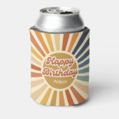 レトロカラフルサングルーヴィー波ハッピーバースデー 缶クーラー (缶裏面)