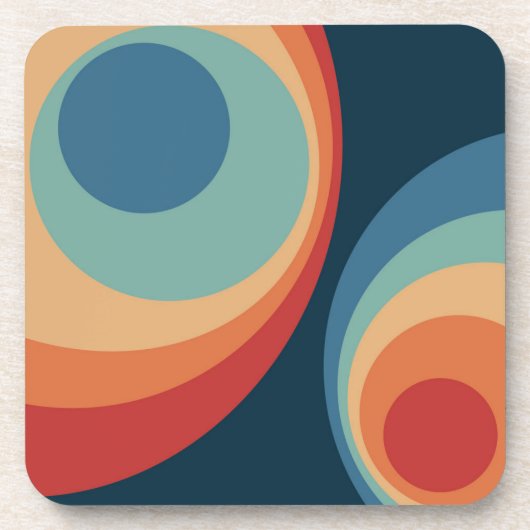 レトロカラフルサークルデザイン コースター (正面)