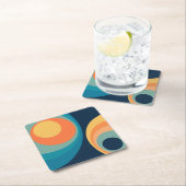 レトロカラフルサークルデザイン スクエアペーパーコースター (インサイチュ)