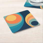 レトロカラフルサークルデザイン スクエアペーパーコースター (アングル)