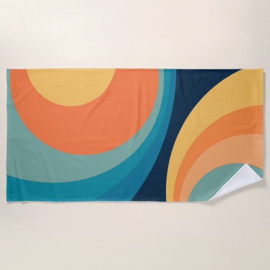 レトロカラフルサークルデザイン ビーチタオル (正面)