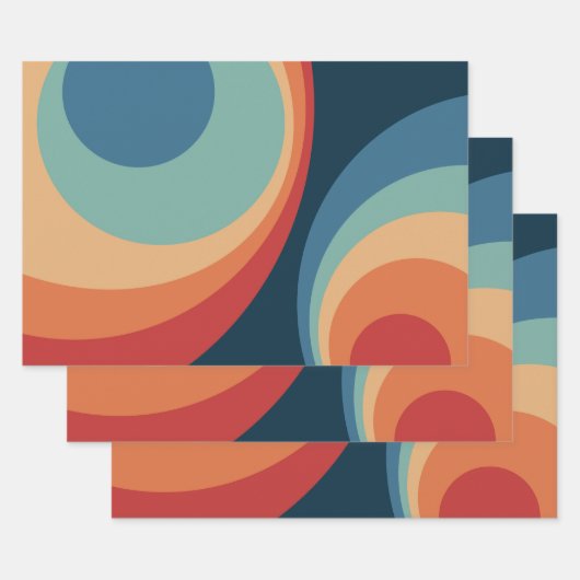 レトロカラフルサークルデザイン ラッピングペーパーシート (セット)