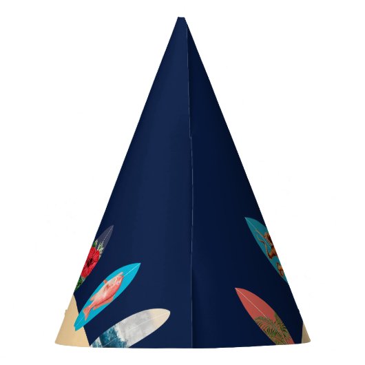 レトロカラフルサーフボードサーフアップバースデーパーティー パーティーハット (裏面)