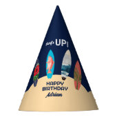 レトロカラフルサーフボードサーフアップバースデーパーティー パーティーハット (正面)