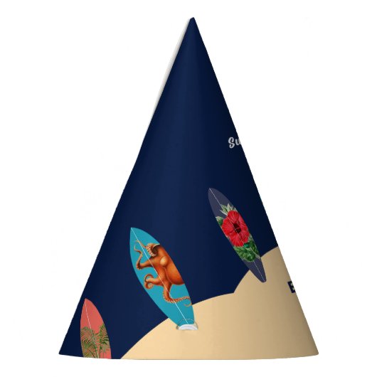 レトロカラフルサーフボードサーフアップバースデーパーティー パーティーハット (左)