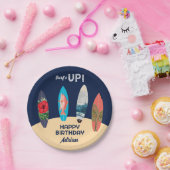 レトロカラフルサーフボードサーフアップバースデーパーティー ペーパープレート (パーティー)