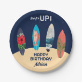 レトロカラフルサーフボードサーフアップバースデーパーティー ペーパープレート (正面)