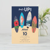 レトロカラフルサーフボードサーフアップバースデーパーティー 招待状 (スタンド正面)
