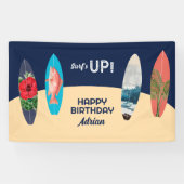 レトロカラフルサーフボードサーフアップバースデーパーティー 横断幕 (横)