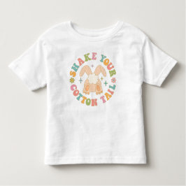 レトロカラフルシェイクユコットンテールバニーイースター トドラーTシャツ