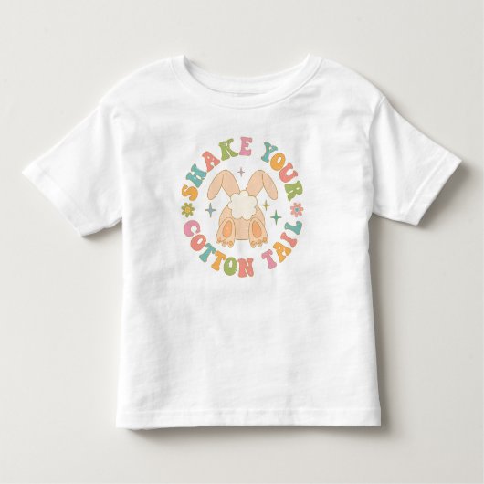 レトロカラフルシェイクユコットンテールバニーイースター トドラーTシャツ (正面)