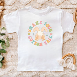 レトロカラフルシェイクユコットンテールバニーイースター トドラーTシャツ