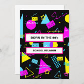 レトロカラフルシェイプ生まれ80の学校懇親会 招待状 (正面/裏面)
