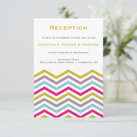 レトロカラフルシェブロン模様披露宴カード エンクロージャーカード (スタンド正面)