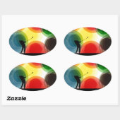 レトロカラフルシルエットゴルファー 楕円形シール (シート)