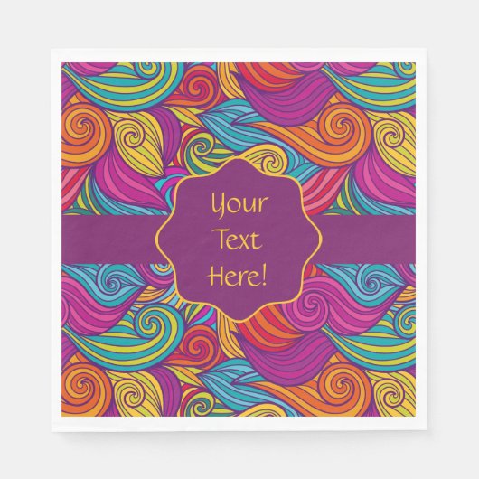 レトロカラフルジュエル渦巻形の音波模様 スタンダードランチョンナプキン (正面)
