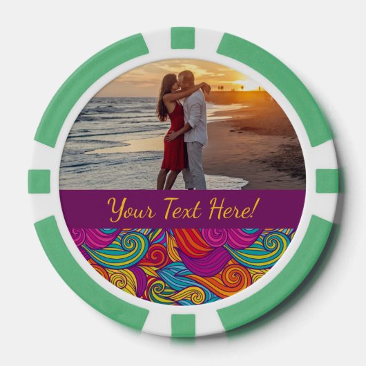 レトロカラフルジュエル渦巻形の音波模様 ポーカーチップ (正面)