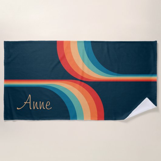 レトロカラフルスタイルのアーチ ビーチタオル (正面)