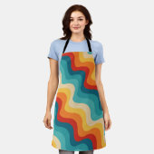 レトロカラフルスタイルの対角波 エプロン (着用した状態)