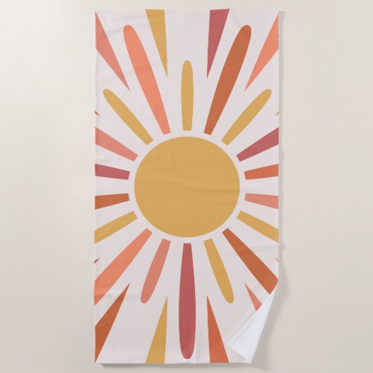 レトロカラフルスタイルサンシャインデザイン ビーチタオル (正面)