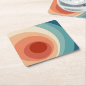 レトロカラフルスタイル円デザイン スクエアペーパーコースター (アングル)