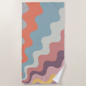レトロカラフルスタイル対角波 ビーチタオル (正面)