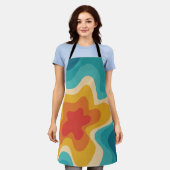 レトロカラフルスタイル旋回デザイン エプロン (着用した状態)